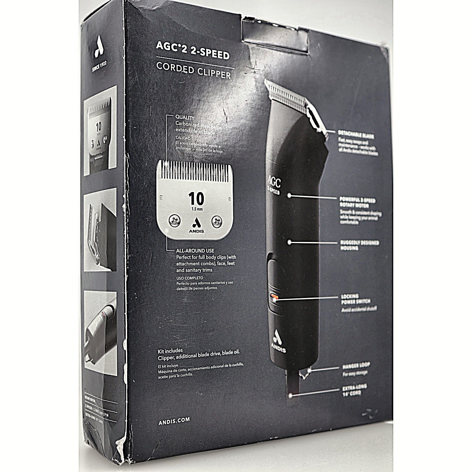 Andis AGC2 2-Speed Pet Clipper box back with features