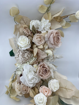 Ling's Moment wedding arch flower swag close-up white beige roses