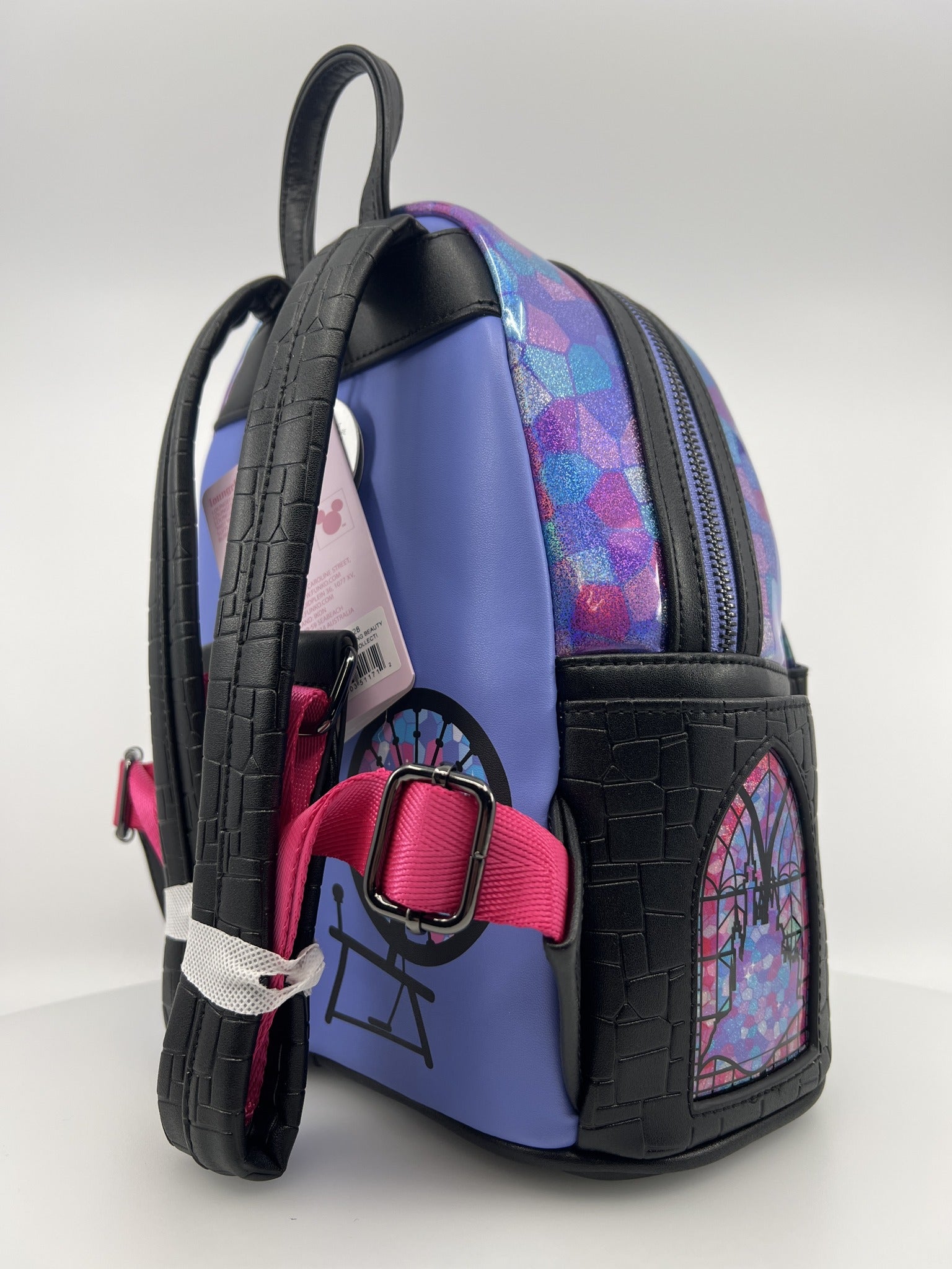 Loungefly Sleeping Beauty Mini-Backpack right side with castle window