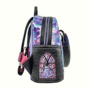 Loungefly Sleeping Beauty Mini-Backpack left side castle motif