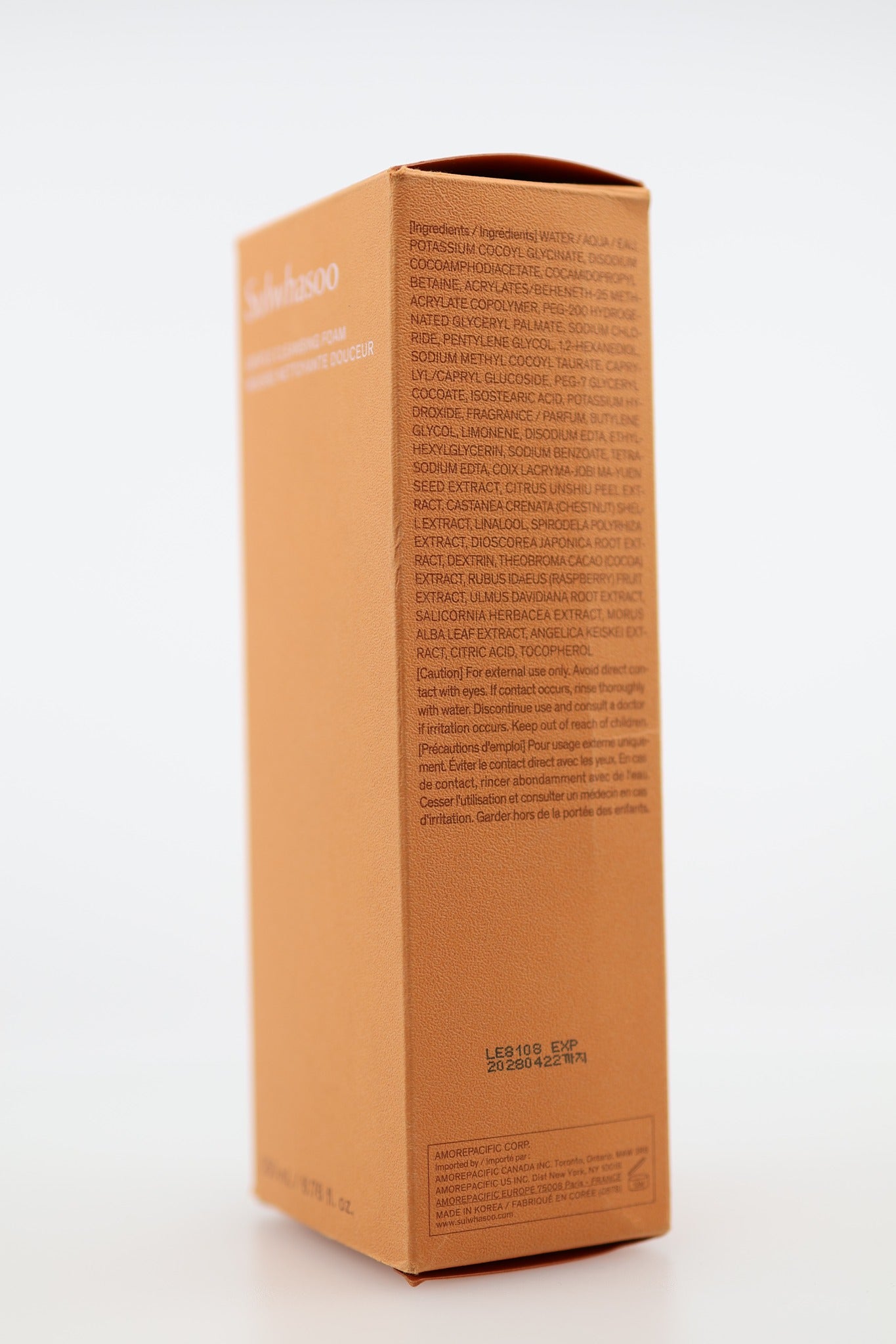 Sulwhasoo Gentle Cleansing Foam EX box ingredients side