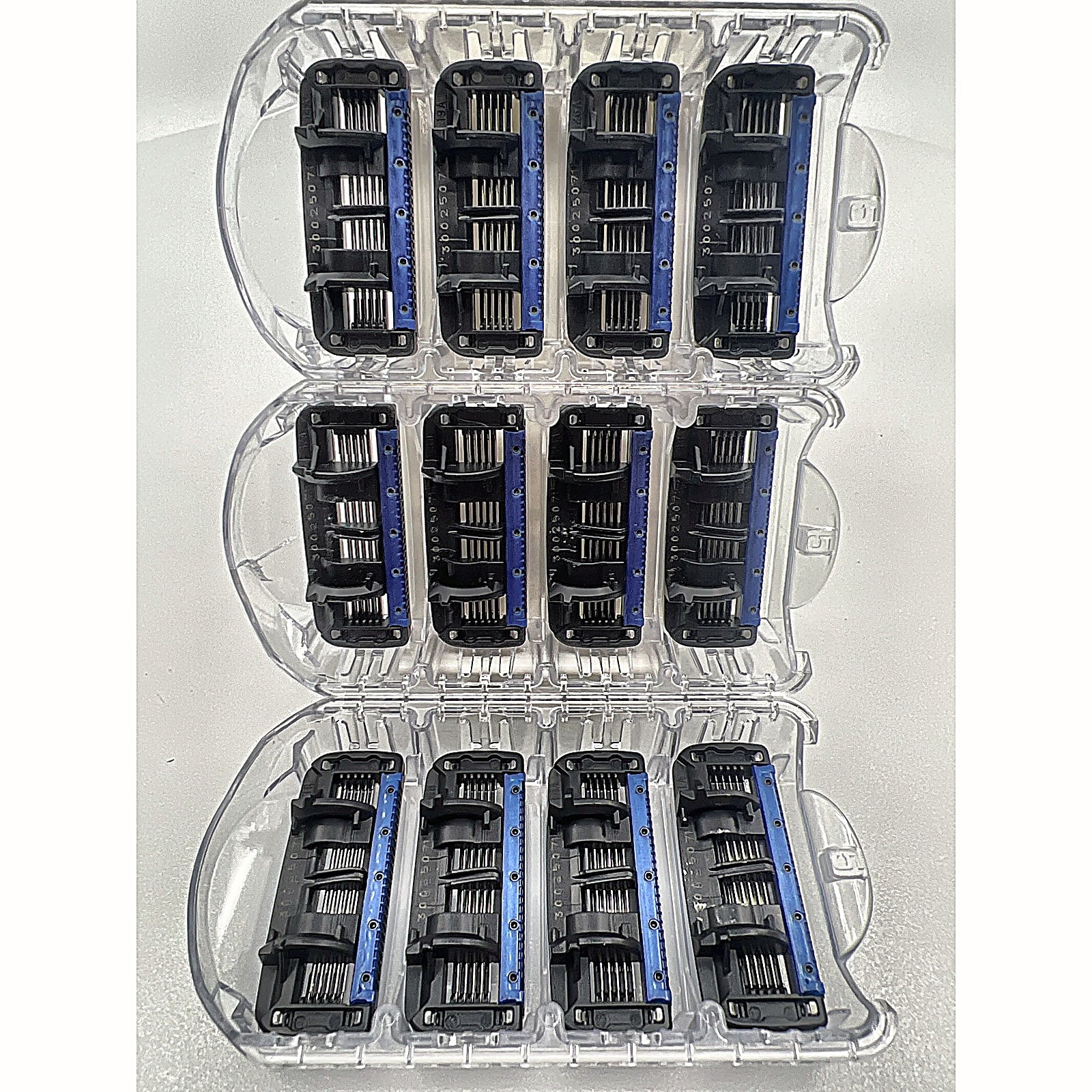 Amazon Basics 5-Blade Razor Refills 12-Pack cartridges in trays back view