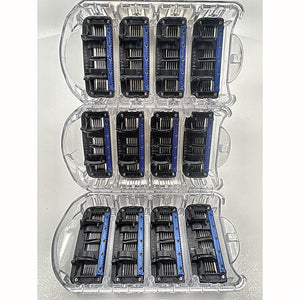 Amazon Basics 5-Blade Razor Refills 12-Pack cartridges in trays back view