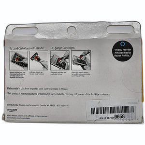Amazon Basics 5-Blade Razor Refills original box back with instructions