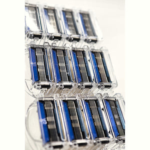 Amazon Basics 5-Blade Razor Refills 12-Pack close-up angle view