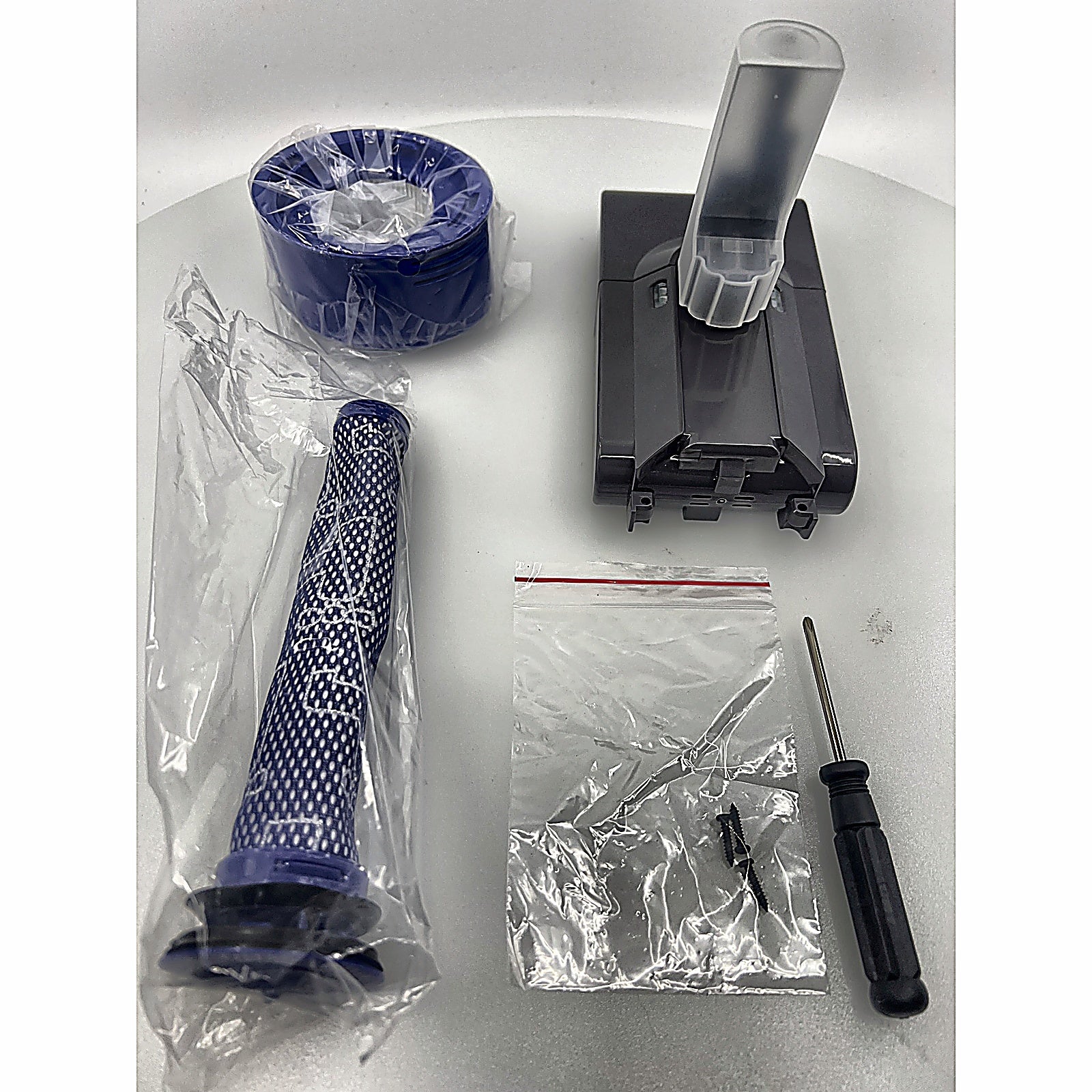 Dyson V8 replacement battery full accessories laid out