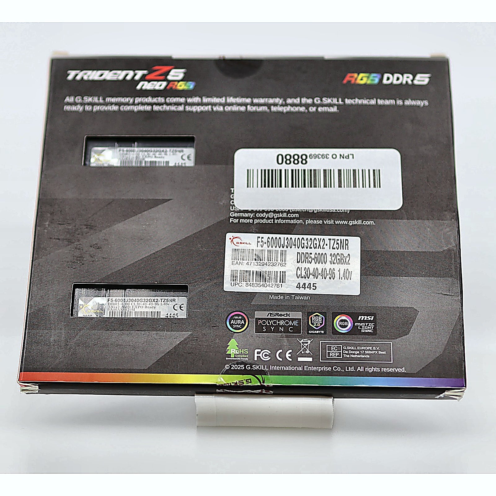 G.Skill Trident Z5 Neo RGB DDR5 box rear with specs label