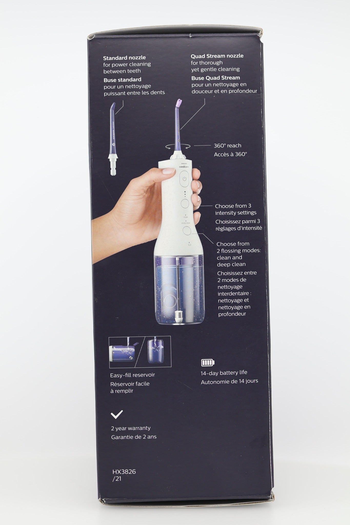 Philips Sonicare Water Flosser 3000 box back panel