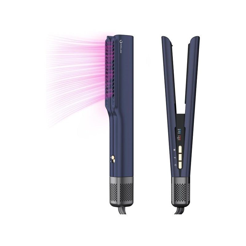 IG INGLAM Air Straight, Style from Wet Hair, 200M Ionic Hair Dryer Straightener for Medium Long Hair(14”-30”), Straightener and Dryer 2 in 1, Fast Drying and Hair Straightening in One Step, Dark Blue