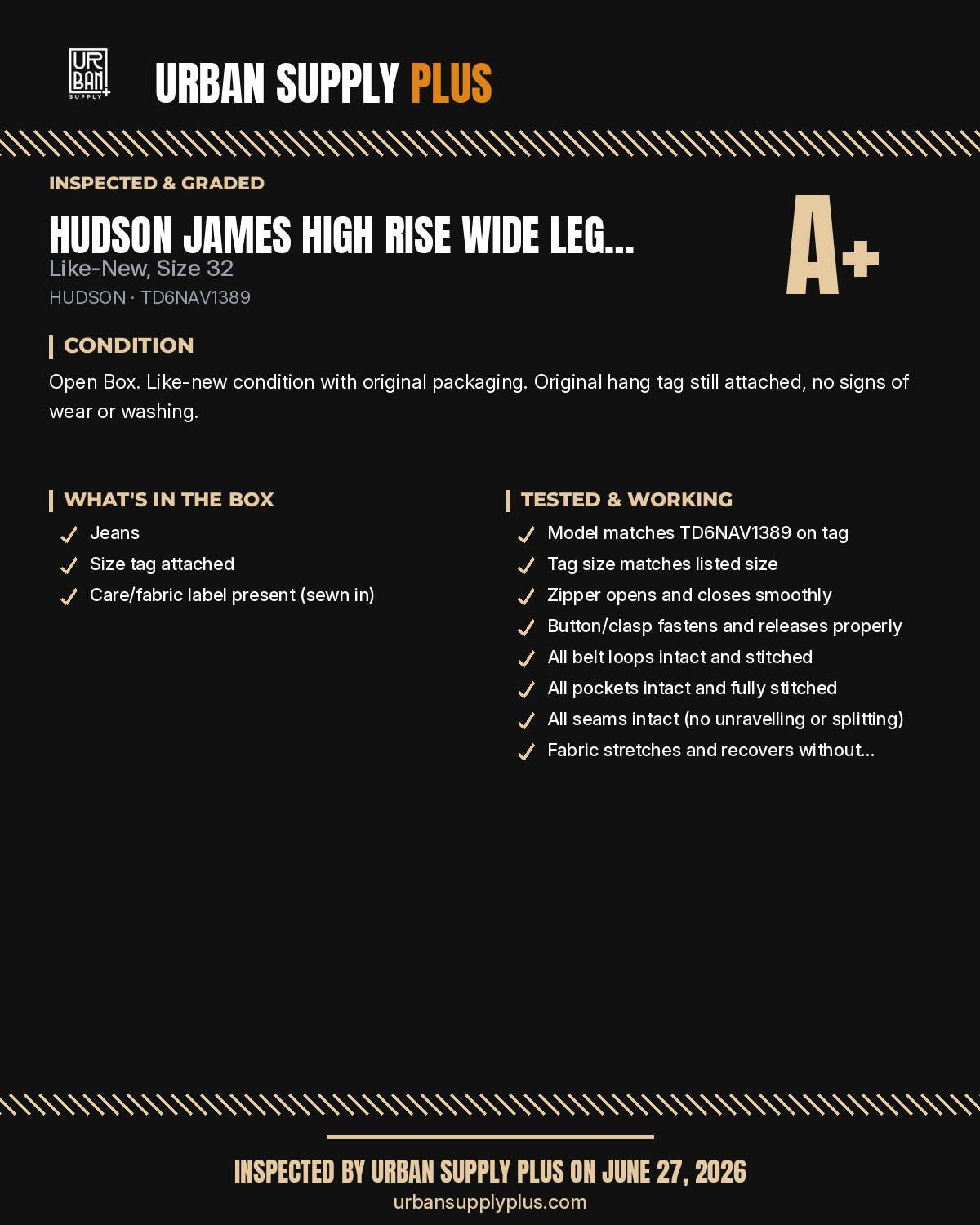 Urban Supply Plus diagnostic report — Grade A+