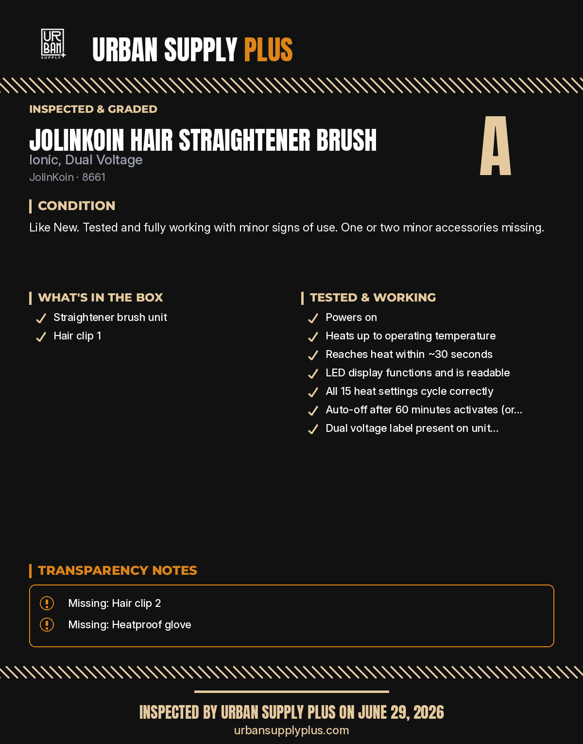 Urban Supply Plus diagnostic report — Grade A