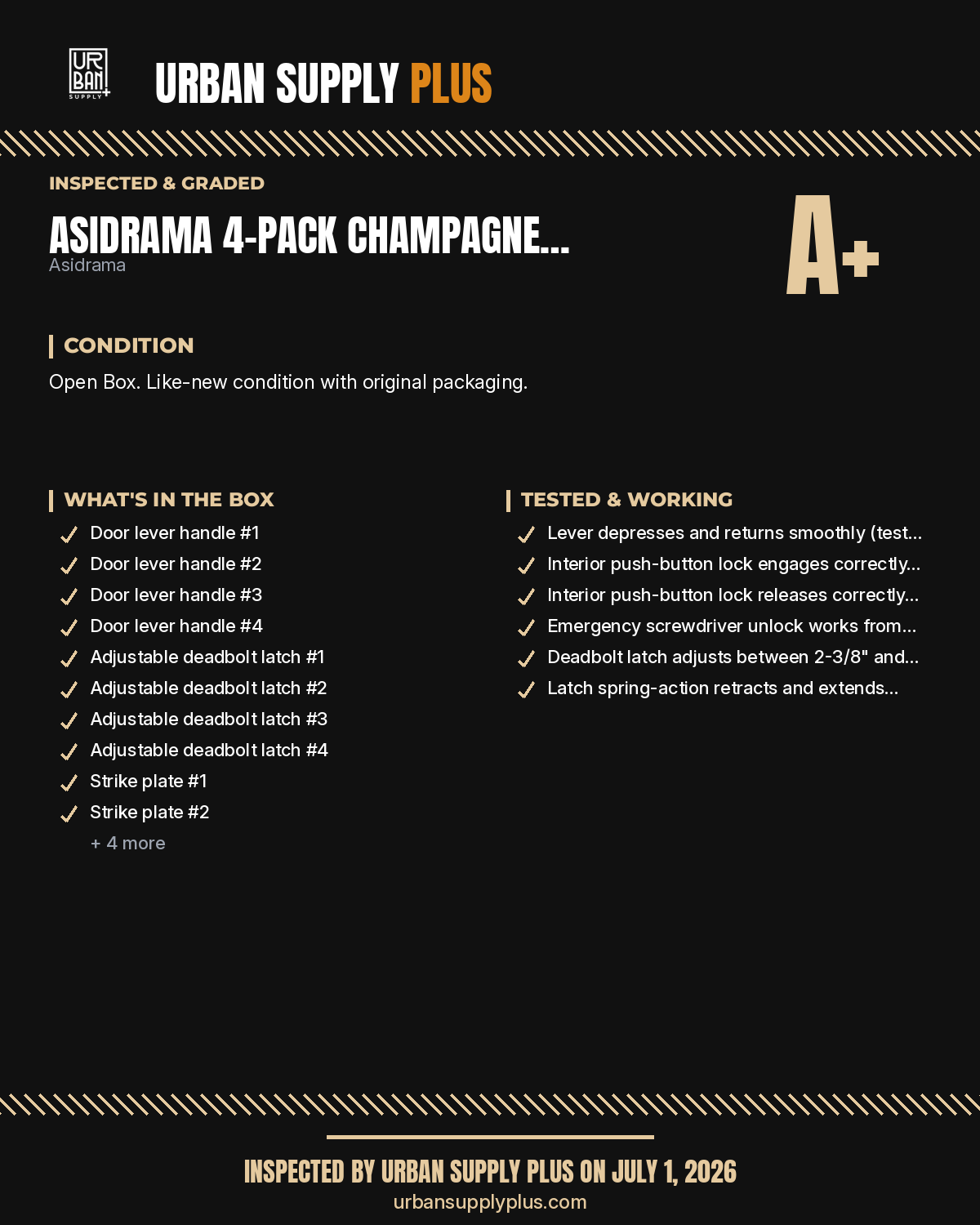 Urban Supply Plus diagnostic report — Grade A+