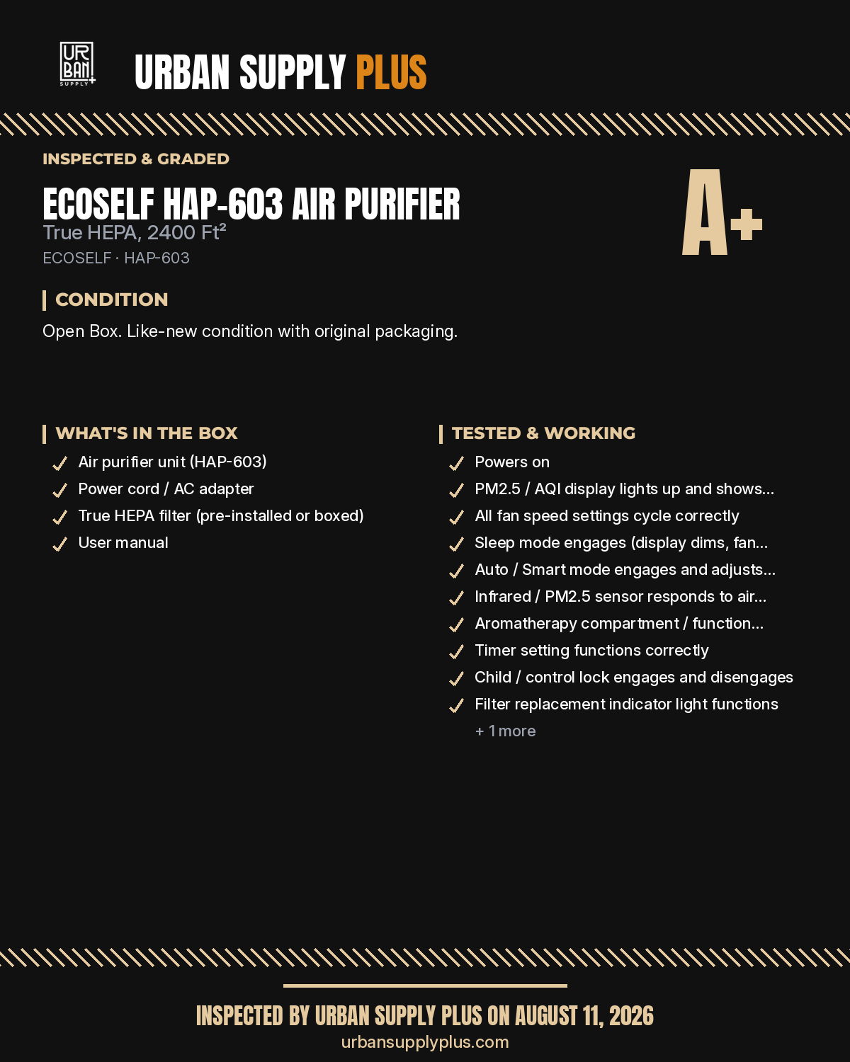 Urban Supply Plus diagnostic report — Grade A+