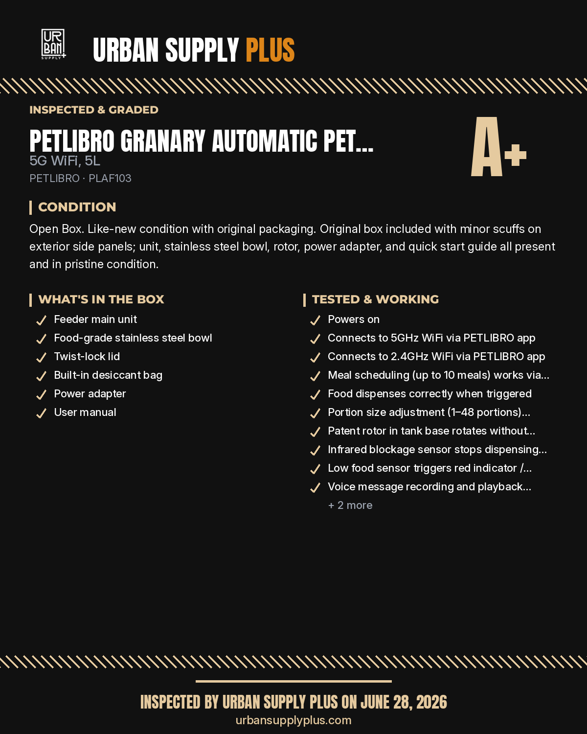 Urban Supply Plus diagnostic report — Grade A+