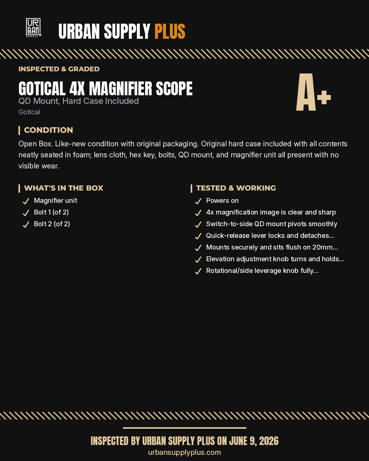 Urban Supply Plus diagnostic report — Grade A+