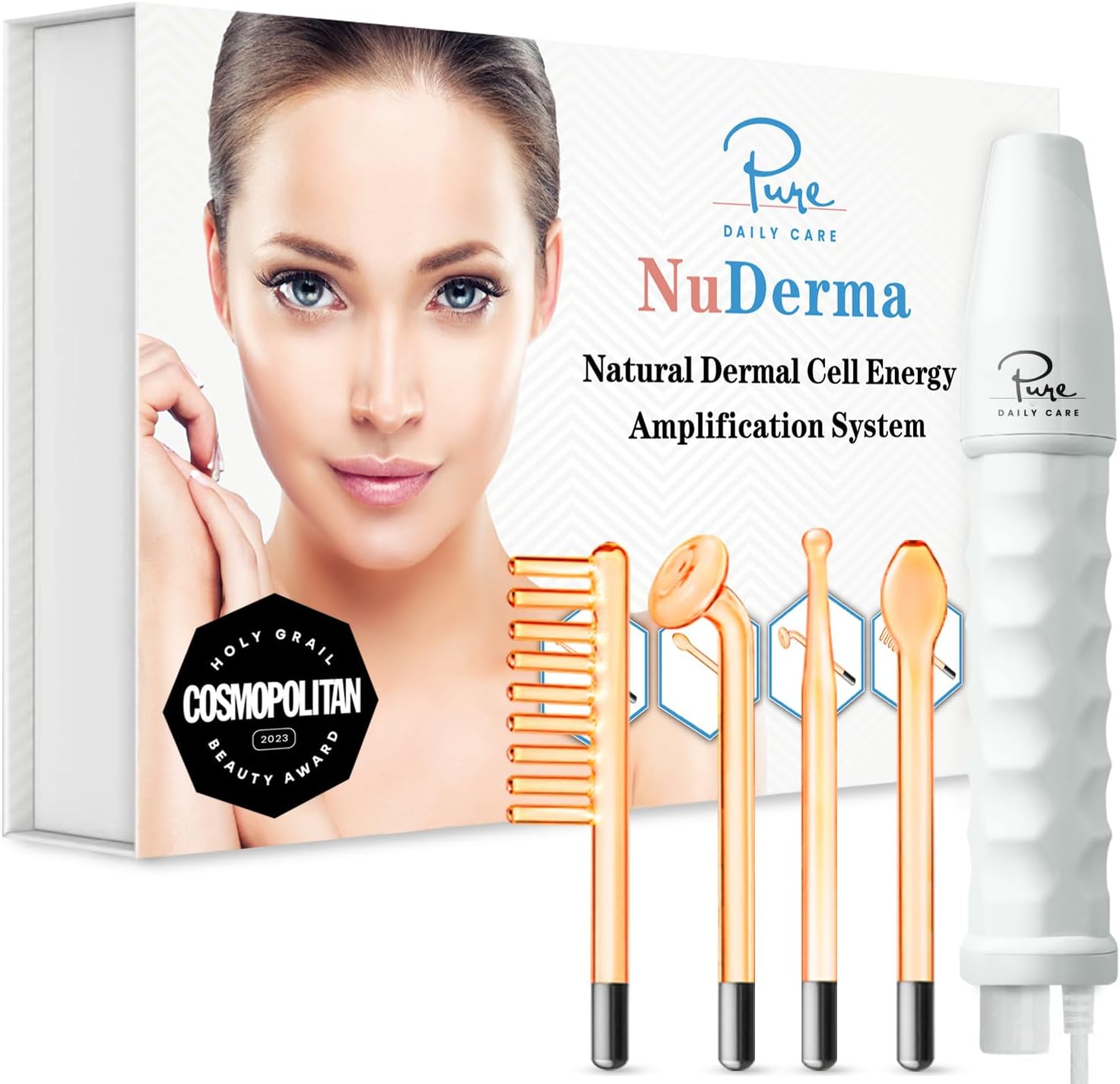 NuDerma Handheld Skin Therapy Wand – Neon Technology – Supports Skin Firmness – Smooth Appearance – Scalp & Hair Care Tool