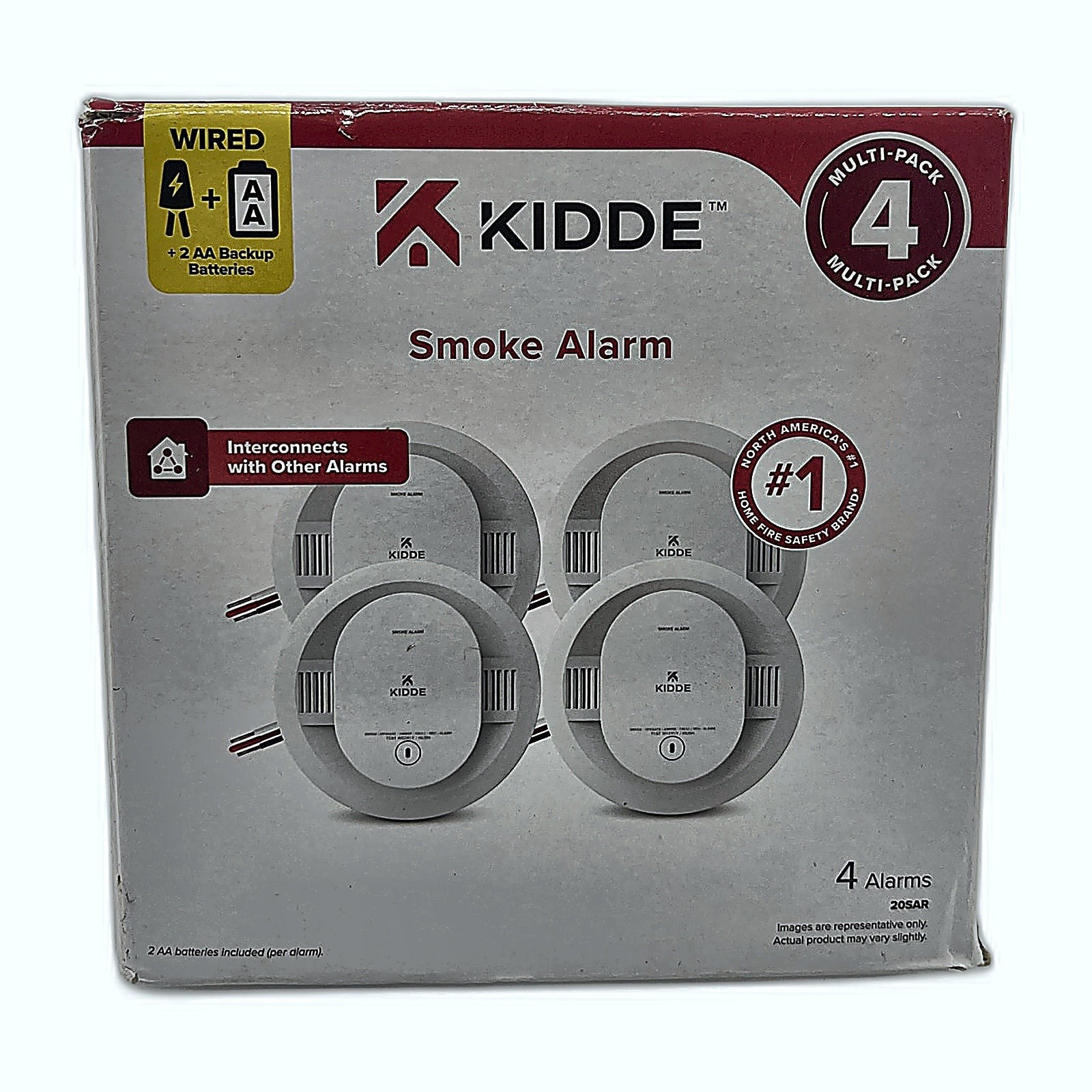 Kidde Hardwired Smoke Detector 4-Pack — Interconnectable, Battery Backup