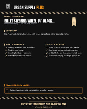 Billet Steering Wheel 14" Black Vinyl & SS Horn