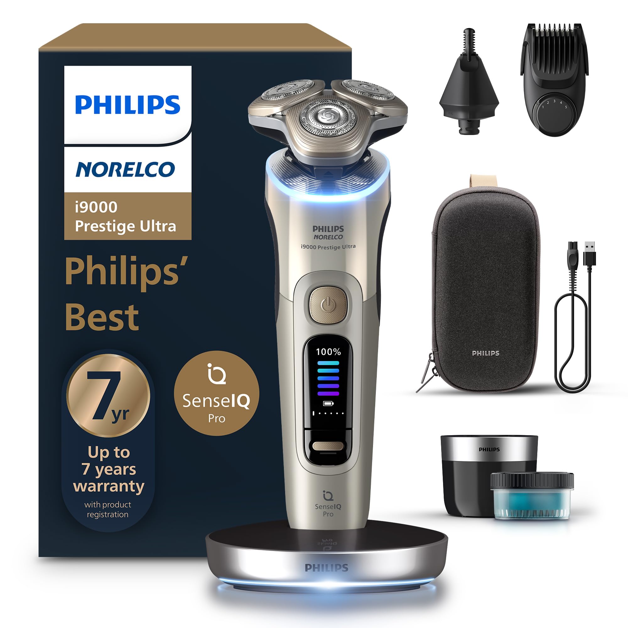 Philips Norelco i9000 Prestige Ultra box side SenseIQ Pro features