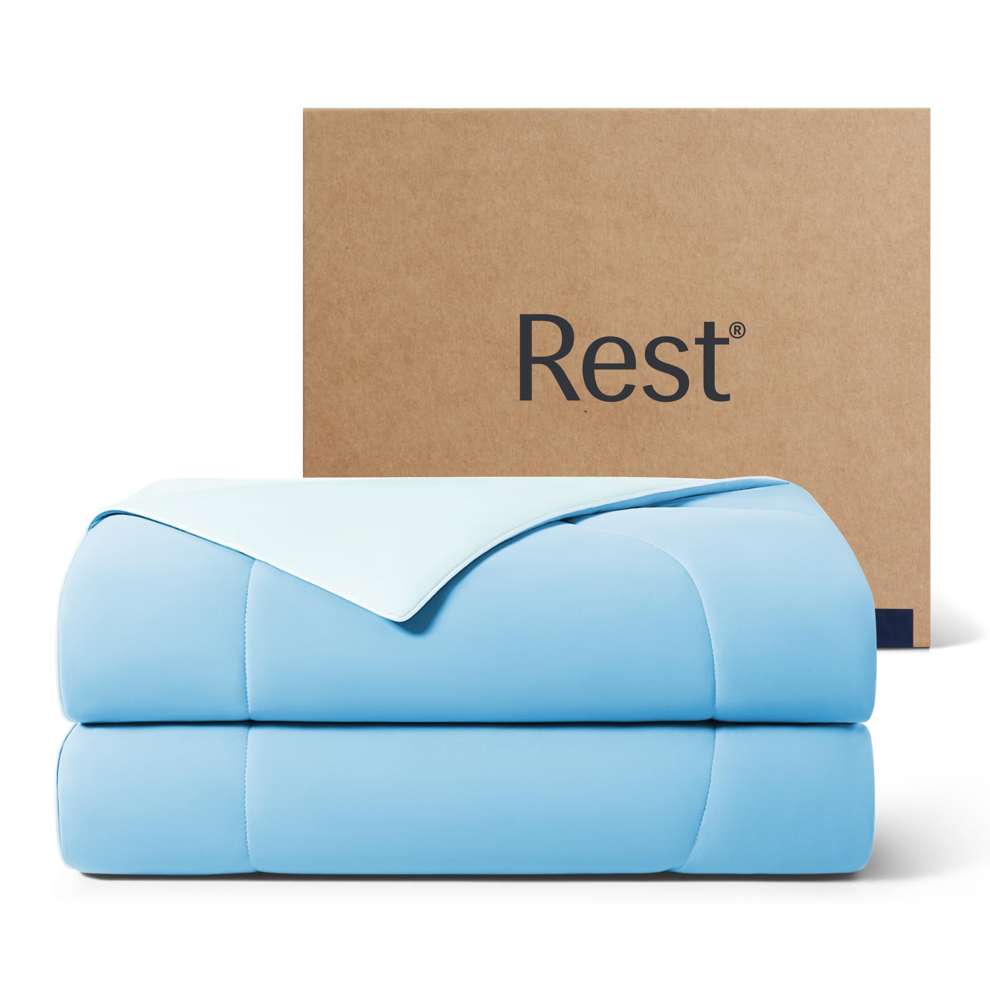 REST Evercool Cooling Comforter box side label aqua blue twin