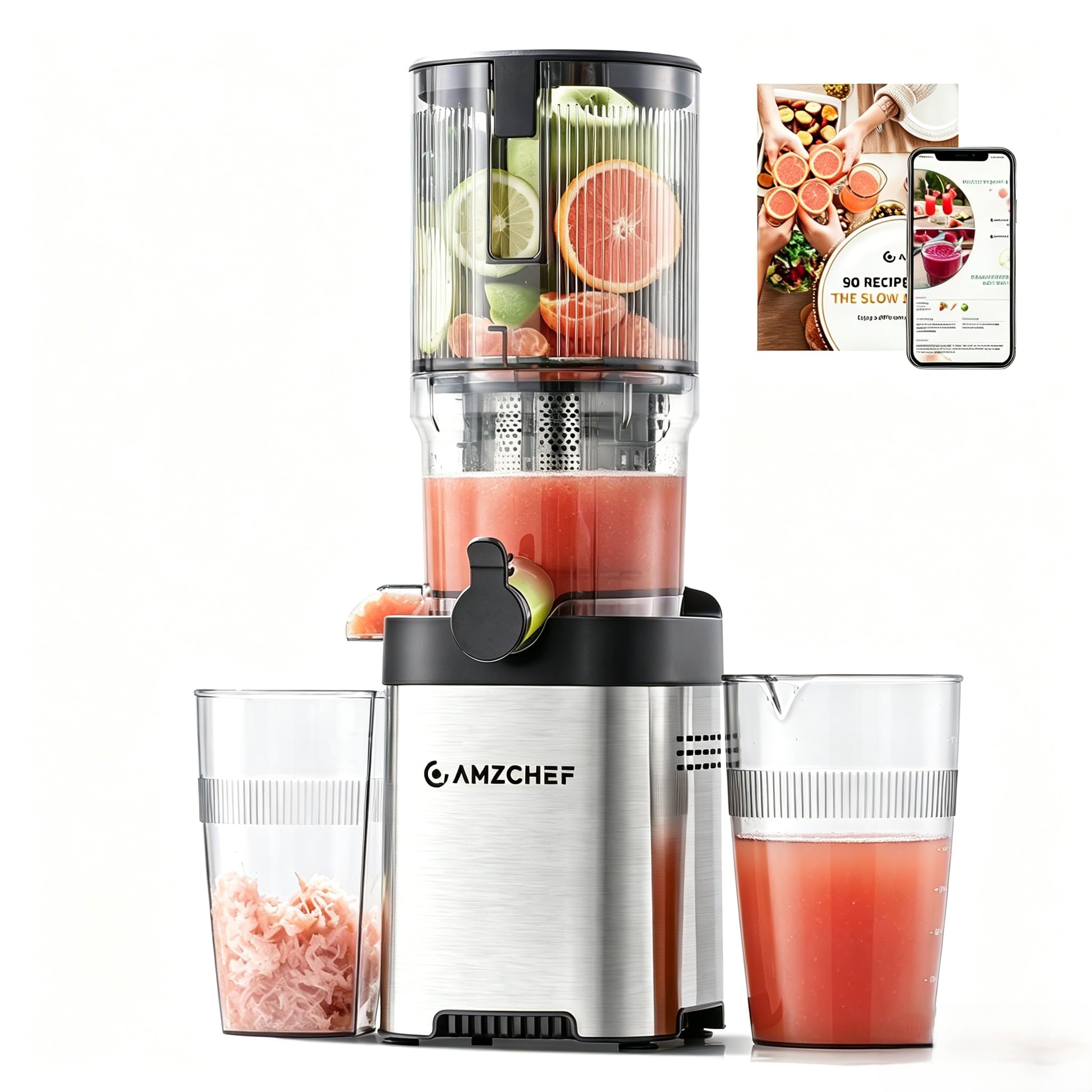 AMZCHEF Cold Press Juicer rear view with warranty label